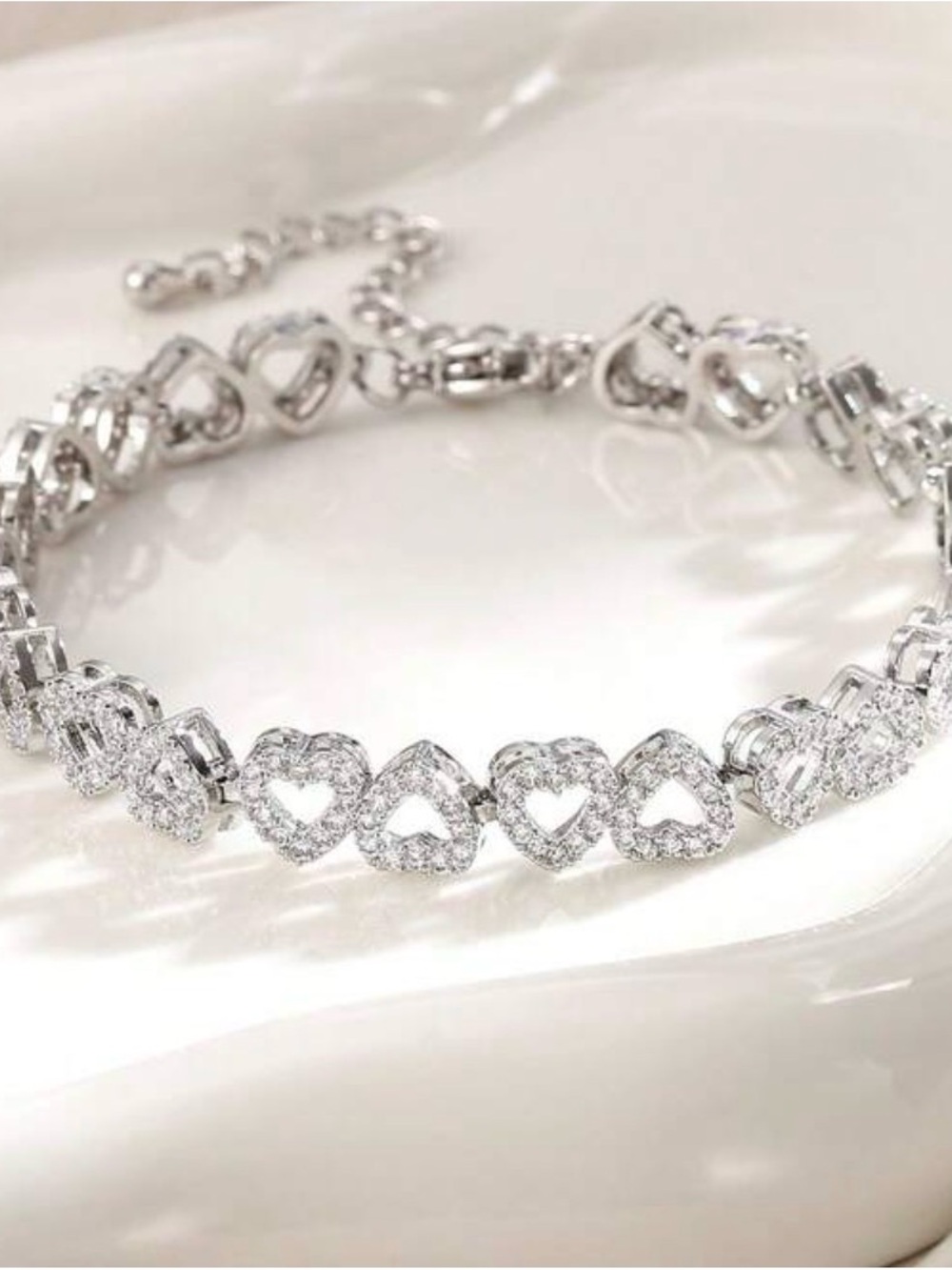Silver Heart Link Bracelet - Women's Jewelry